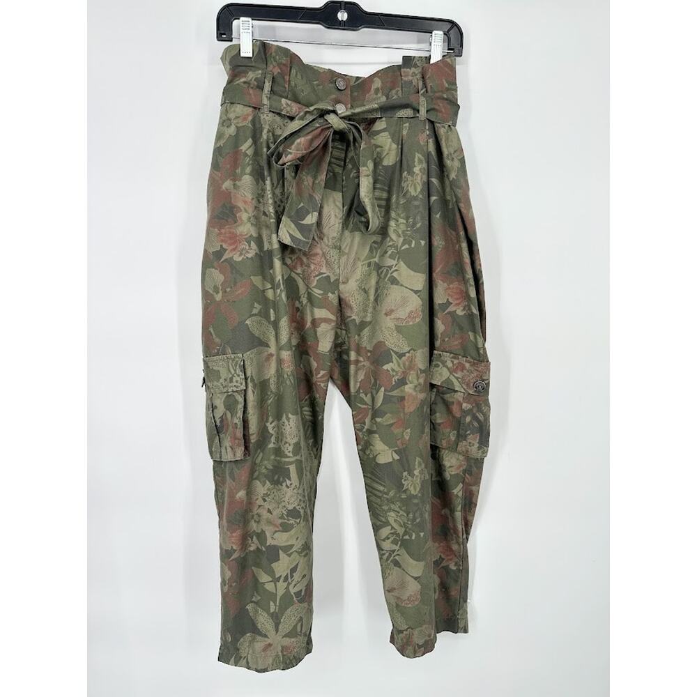 Madeline‎ Womens Floral Camo Cargo Pants Boho Belted Tropical Crop 14P Petite